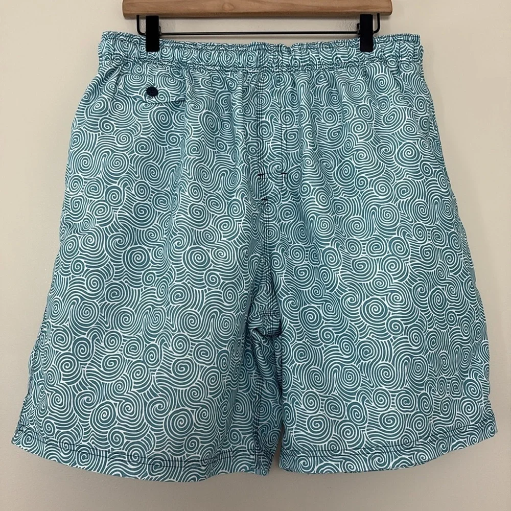 Nat Nast Swim‎ Trunks Blue and White Geometric Design Drawstring Waist Lined XL